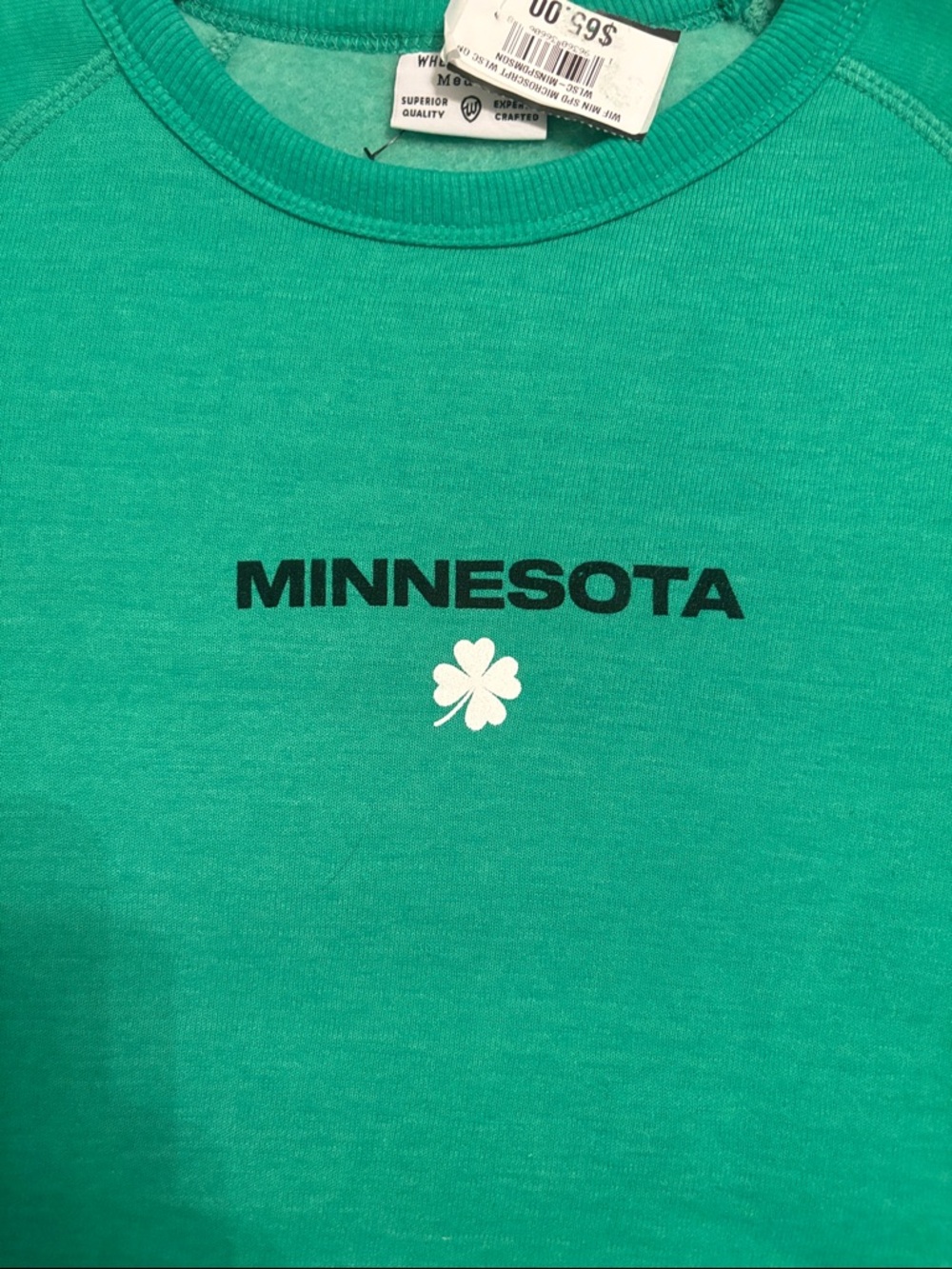 Where I’m From. Minnesota sweatshirt. Green with shamrock. Size medium